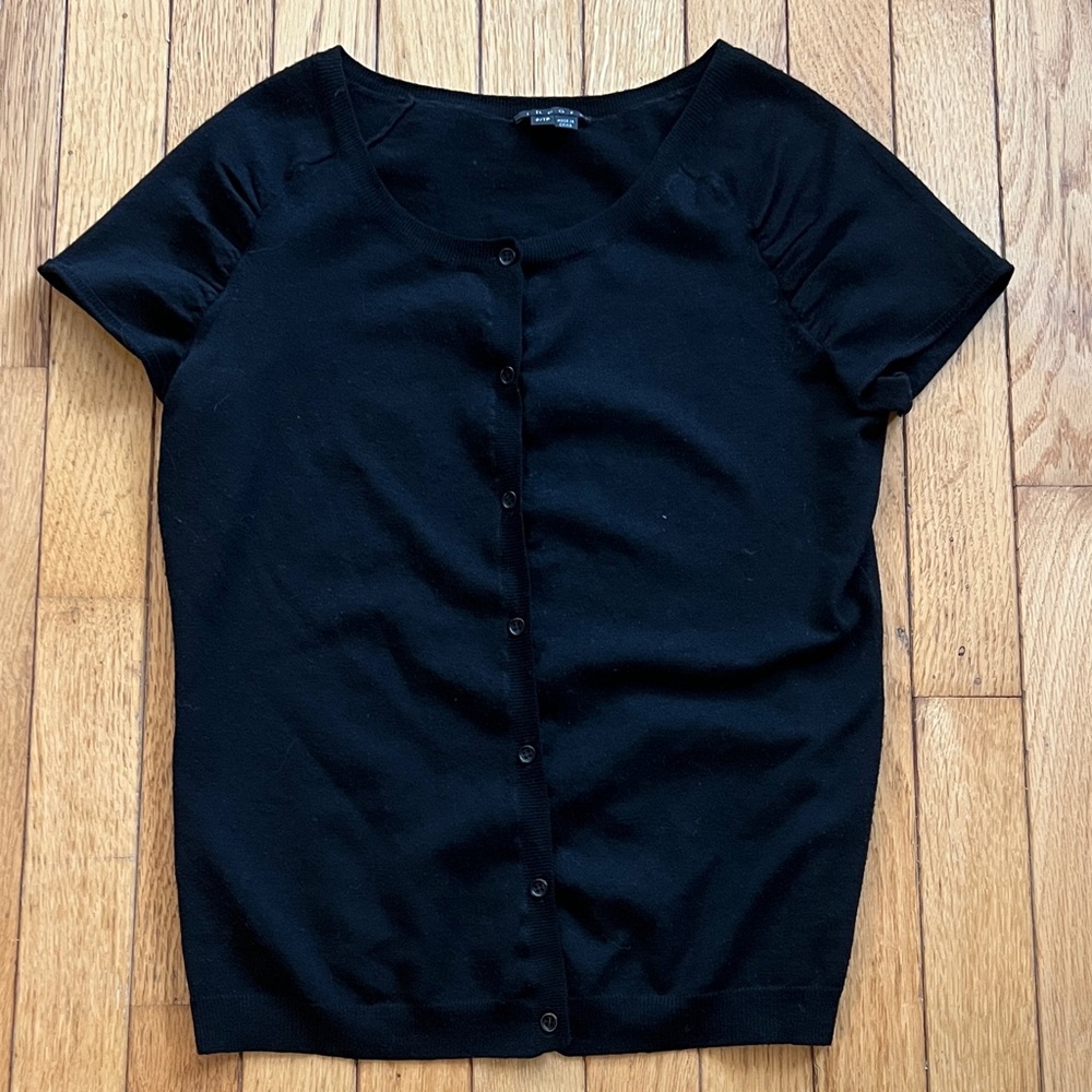 Theory Merino Wool Blend Short Sleeve Cardigan